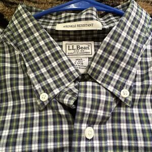 LL Bean Men's Large- Regular Green/Blue Plaid 100% Cotton Button Down Shirt